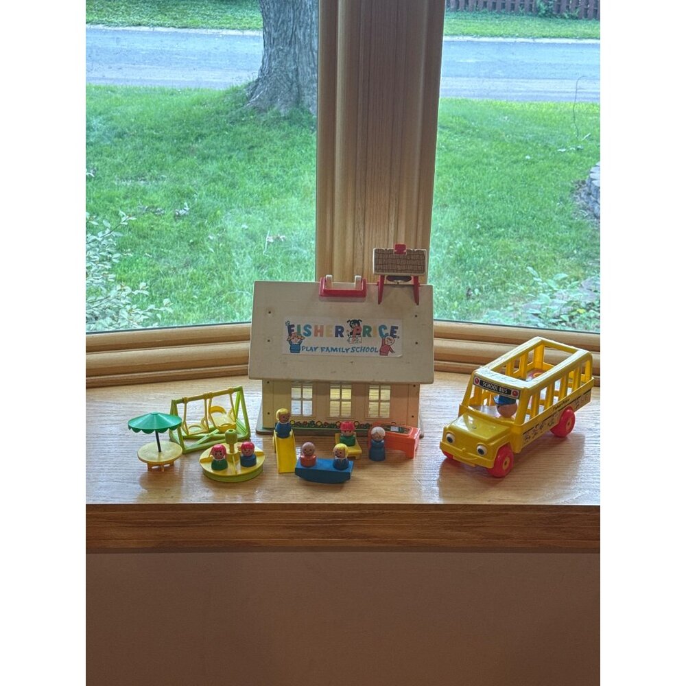 Vintage Fisher-Price Little People Play Family School & Bus Set